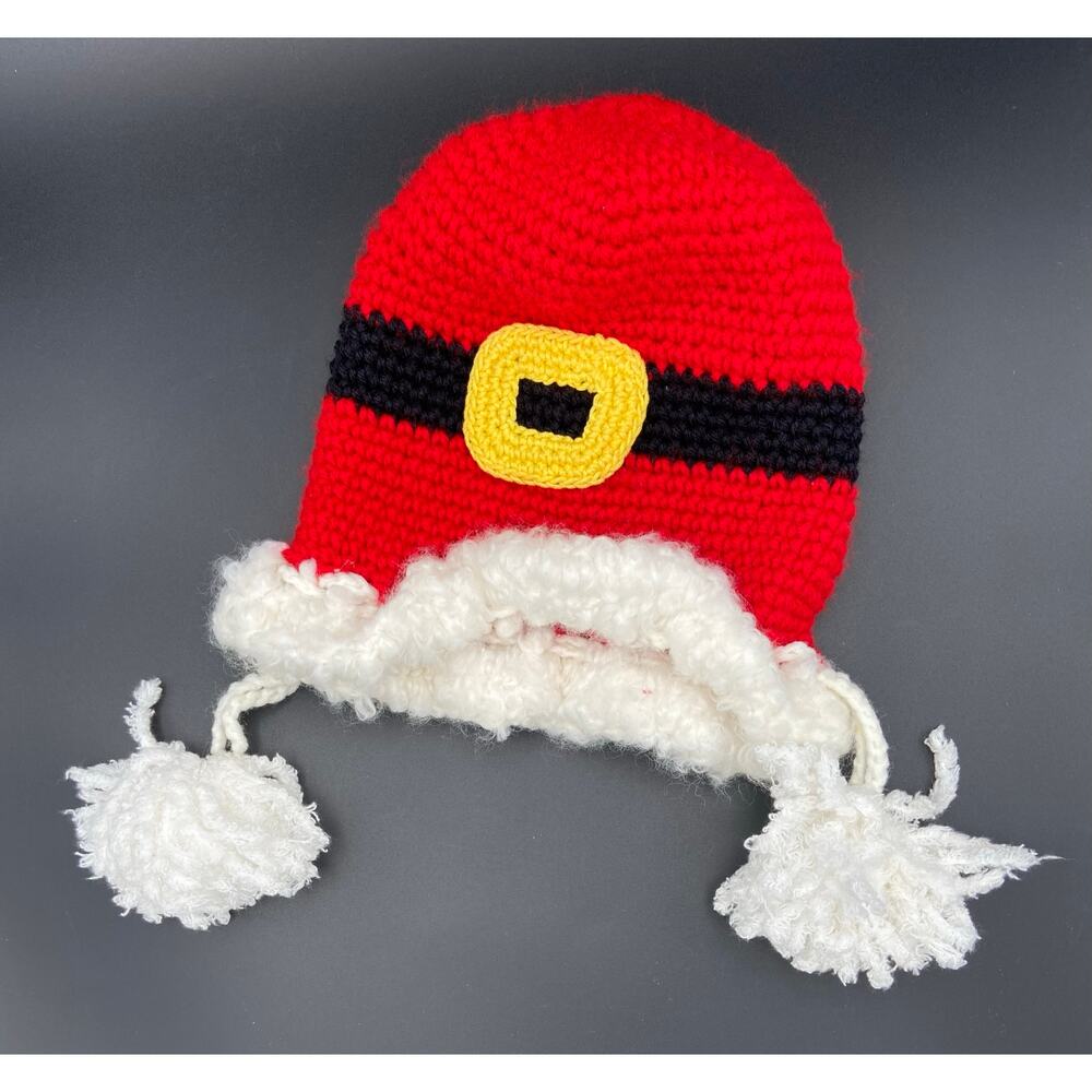 Handmade Baby's Crocheted Red Santa Hat with Tassels - Fits 16" Head